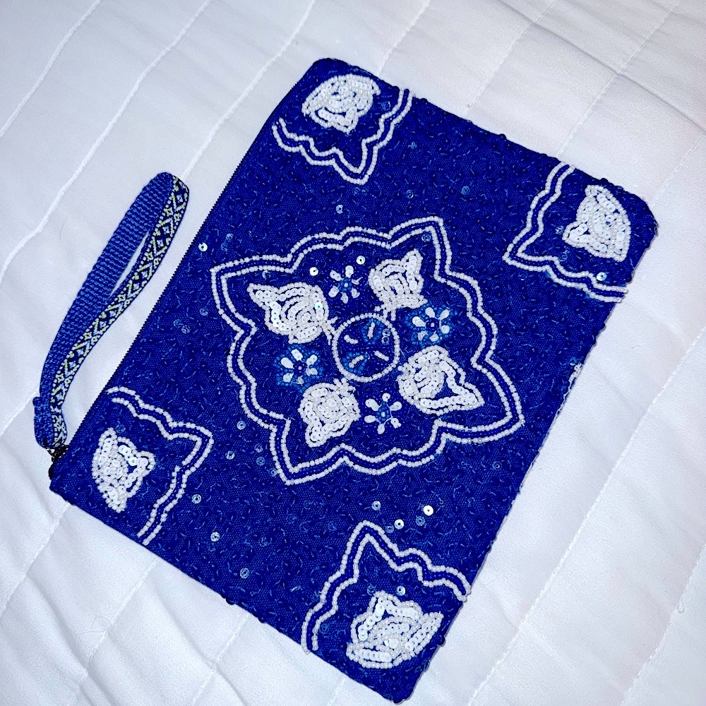 America & Beyond | Blue and White Embroidered Women's Bag